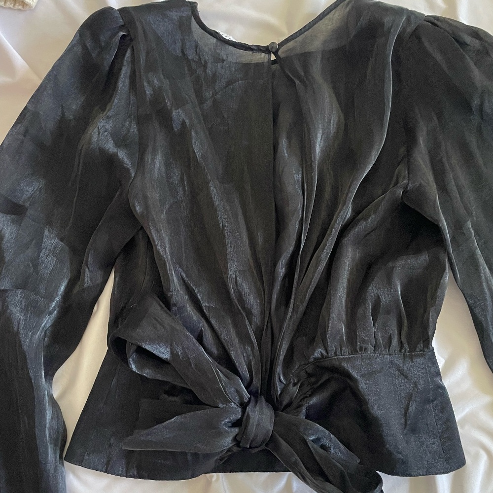 Black Open-Back Sheer Long-Sleeve Topshop Shirt